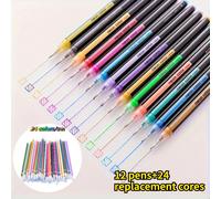 Set da 36 penne gel glitterate colorate - 12 penne + 24 ricariche, adatte per studenti, e uso per scrittura , disegno, e journaling, con ad asciugatura rapida