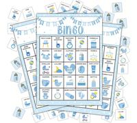 Set da 37 pezzi Carte da bingo per battesimo neonato, carte per gioco doccia bebè, forniture e decorazioni per festa di rivelazione del sesso, gioco del bingo per 24 giocatori rosa,giallo,Azzurro ciel