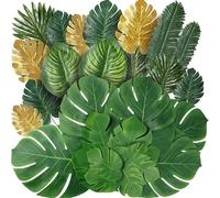 Set da 38 pezzi con 8 tipi di foglie di palma tropicali artificiali, decorazioni per feste hawaiane, centrotavola, foglie di tartaruga realistiche, piante finte, foglie tropicali, foglie della giungla