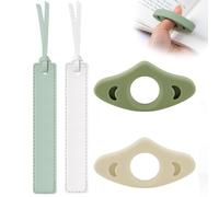 Set da 4 Accessori Lettura, 2 Ferma Pagine Libro in Silicone Traspirante & 2 Segnalibri in Pelle, Supporto per Lettura a Una Mano, Idea Regalo per Appassionati di Libri