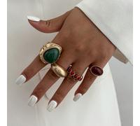 Set da 4 anelli alla moda da donna in stile retrò e di lusso, con imitazione di pietre preziose francesi, in stile moneta antica Tagli UnicaLega di zinco