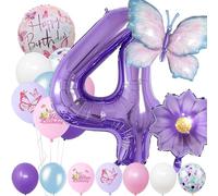 Set da 4 anni con numero di palloncini in pellicola, 22 pezzi, colore blu, viola, decorazione per compleanno, festa di compleanno per bambini, numero 4, palloncini per ragazze, ragazzi, compleanni,