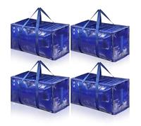 Set da 4 Borse Trasloco 90L Impermeabili con Cerniera e Maniglie Rinforzate, Borse di Stoccaggio Pieghevoli per Vestiti, Trapunte e Viaggi, Alternative a Scatole di Cartone (Blu, 4 Pezzi)