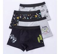 Set da 4 boxer aderenti per ragazzi con stampa di cartoni animati, in nero e grigio, in tessuto confortevole adatto per tutte le stagioni 8Y,9Y,10Y,11Y,12YFumetto,Geometrico,Lettere,A strisceMiscele d