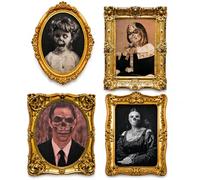 Set da 4 Decorazioni Horror per Interni: cornici con Ritratti 3D mutevoli, Quadri Horror 3D con Effetto lenticolare inquietante per pareti, Feste, Case stregate e Decorazioni di Halloween