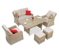 Set da 4 in technorattan Toledo Apetito con pouf beige Garden Point