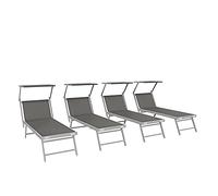 Set Da 4 Lettini Prendisole Professionale Pieghevole In Alluminio Tettino Parasole Tettuccio Orientabile Sdraio Lettino Prendi Sole 182 x 60 x 38 cm Mare Spiaggia Piscina Giardino (Grigio scuro)