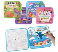 Set da 4 Libri D'acqua EVA per Bambini, Penna ad Acqua, Impermeabile | Libro Magico Riutilizzabile, Antistrappo e Impermeabile, Design EVA Pieghevole, Regalo da Viaggio per Bambini