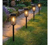 Set Da 4 Luci Da Giardino A Pali Solari LED Filamento 46cm Esterno Nero
