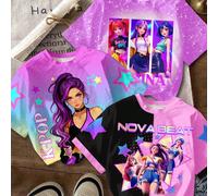 Set da 4 magliette a maniche corte con scollo tondo, stile minimalista, con stampe di ritratti di ragazze, gradiente di colori della dopamina, icone K-pop, adatte per tutte le stagioni 6Y,7Y,8Y,4Y,5Y,