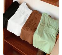 Set da 4 magliette a maniche corte con stampa 3D di lettere, comode e casual, adatte per ragazzi, versatili per primavera, estate, autunno, inverno, uso quotidiano, sport, uscite, scuola, raduni, fest