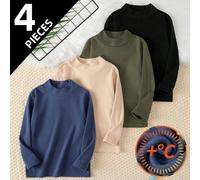 Set da 4 magliette a maniche lunghe in pile spesso per bambini, maglie intime casual e versatili con collo a giro, adatte per bambini da 4 a 12 anni, autunno/inverno 6Y,7Y,8Y,9Y,10Y,4Y,5YBlocchi di co