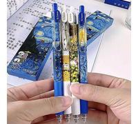 Set da 4 penne con motivo "La Notte Stellata" di Van Gogh, di alta qualità, retrattili, punta fine da 0,5 mm, scrittura fluida - per diari e cancelleria Polipropilene