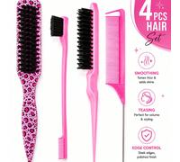 Set da 4 pezzi - 1 Set di spazzole per capelli con stampa leopardata alla moda, inclusi pettine a coda di topo e spazzola a doppio lato per lo styling, accessori per capelli in resina ABS leggera, ada