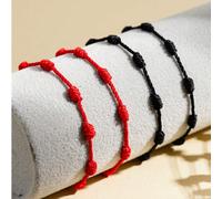 Set da 4 pezzi Braccialetto intrecciato semplice ed elegante rosso e nero a 7 nodi, adatto per uomo e donna, per festival, feste, vacanze, uso quotidiano, un regalo meraviglioso per San Valentino, Car