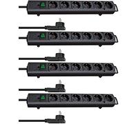 Set da 4 pezzi - Brennenstuhl Comfort-Line Plus, ciabatta multipresa a 6 prese (con spina piatta, interruttore, cavo da 2m e distanze extra larghe tra le prese) Colore: nero