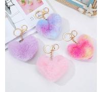 Set da 4 pezzi, ciondolo a forma di cuore in peluche, portachiavi con pompon, portachiavi carino e colorato per zaino, portafoglio, porta monete Nero 1pz,Giallo 1pz,Rosa 1pz,Viola 1pz,Viola colorato 1