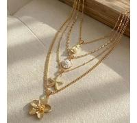Set da 4 pezzi Collana con pendente in lega color oro, eleganti charm a forma di conchiglia, stella marina e fiore, collana multifilo versatile da indossare quotidianamente, per appuntamenti, raduni e