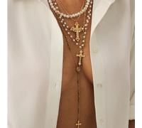 Set da 4 pezzi Collana placcata in oro 14k a più strati con perline, croce e Vergine Maria, adatta per vacanze, preghiera, battesimo Tagli UnicaLega di ferro