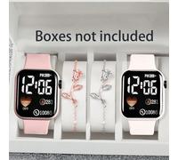 Set da 4 pezzi con 2 orologi digitali a forma di cuore cartoni animati e 2 braccialetti in lega di rose, adatto come regalo di San Valentino, Natale, laurea, regalo per la coppia. La scelta migliore p