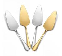 Set da 4 pezzi con spatola per torte, spatola in metallo, pinza per torte, paletta per pizza, ideale per la cucina, le feste e i ristoranti, accessori per torte (argento, oro)