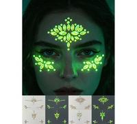 Set da 4 pezzi di adesivi per viso con strass verde fosforescente, gemme per viso iridescenti e luminose per cosplay di Ognissanti da elfo e strega, decorazione trucco con gemme luminose autoadesive p