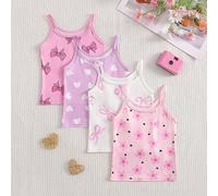 Set da 4 pezzi di canottiere intimo da ragazza con stampa floreale a cuore e fiocco, morbide e confortevoli, adatte per essere indossate dentro o fuori 6Y,7Y,4Y,5YGeometrico,Grafico,PianteTessuto