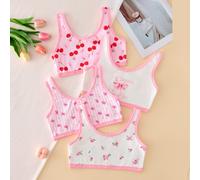 Set da 4 pezzi di canottiere reggiseno da allenamento per la pubertà con stampa floreale a ciliegie per ragazze 8Y,9Y,10Y,11Y,12YFrutta & verduraTessuto