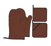 Set da 4 pezzi di guanto da cucina marrone castano chiaro e supporto per pentole - Tappetino da forno in cotone isolante per proteggere le mani dagli utensili caldi