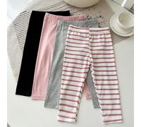 Set da 4 pezzi di leggings casual e versatili per neonata, morbidi e delicati sulla pelle, a righe rosa e bianche, di colore rosa, grigio e nero tinta unita. Alto rapporto qualità-prezzo, adatti per g