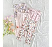 Set da 4 pezzi di leggings/pantaloni casual per bambine/bambine in età prescolare, a righe, rosa tinta unita, color albicocca, comodi, morbidi e delicati sulla pelle, ad alto rapporto qualità-prezzo, 