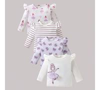 Set da 4 pezzi di magliette casual e versatili per bambine, realizzate in materiale morbido e delicato sulla pelle, ottimo rapporto qualità-prezzo 6-9M,9-12M,12-18M,18-24M,2-3Y,3-6MFumetto,Grafico,A s