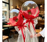 Set da 4 pezzi di palloncini trasparenti a bolla e rose simulate eleganti e realistiche in materiale PVC - decorazione riempita di elio, decorazione per matrimoni e compleanni Policloruri di vinile