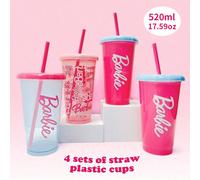 Set da 4 pezzi di tazze in plastica con cannuccia da 520ml Barbie Sunshine Radiance Series, bottiglia sportiva, borraccia per uso esterno Tagli UnicaProdotti alimentari e bevandeABS