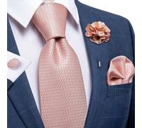 Set da 4 pezzi DiBanGu per uomo, composto da cravatta in seta, fazzoletto da taschino, gemelli e spilla da giacca, colore blu, adatto per matrimoni, Natale, scuola Tessuto