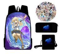 Set da 4 pezzi Fairy Tail Zaino Studente, Anime Lucy Heartfilia, zaino con stampa cartoni animati, borsa a tracolla, astuccio per la scuola, unisex, borsa per computer, borsa da viaggio, Tipo 7, 40 x