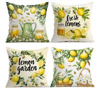 Set da 4 pezzi Federa per cuscino con motivo a limoni e piante da giardino, stampata su un lato, adatta per soggiorno, camera da letto, decorazione della casa, tutto l'anno 4 pezzi - 45*45,4 pezzi - 4
