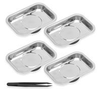 Set da 4 Pezzi Magnetschale Officina - Vassoio Magnetico Acciaio Inox | per Tenere Viti, Bulloni, Supporto Magnetico Utensili, Porta Bit Magnetiche, per Officina e Scaffale Garage
