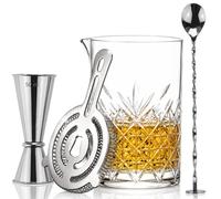Set da 4 pezzi per cocktail | brocca di vetro, filtro Hawthorne, cucch D'argento