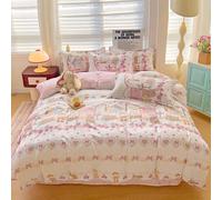 Set da 4 pezzi per letto a castello da dormitorio studentesco e prescuola, stile minimalista nuovo, con stampa Lolita di orsetti, fiocchi, cuori, quadri e fiori, bianco e rosa, reversibile a doppio la