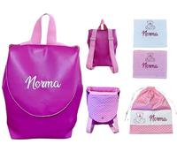 Set da 4 pezzi: zaino/zainetto personalizzato per bambini, sacco/sacchetto personalizzato, 2 asciugamani personalizzati per bambini, perfetto per asilo, nido e scuola materna, pelle PU e 100% cotone