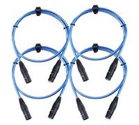 Set da 4 Pronomic XFXM-Blue-1 Cavi Microfono (1m lunghezza, XLR femmina 3 poli -> XLR maschio 3 poli, connettori saldati a mano, resistenti ad acidi e oli, sgancio a chiusura a strappo) Metallic Blue