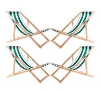 Set da 4 sdraio da spiaggia e da giardino in legno comode verde e bianco