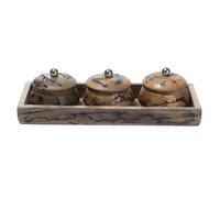 Set Da 4 Serviertablett In Legno Marrones 30cm Per Tè Deko In Giardino