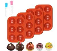 Set da 4 Stampi Semisferici in Silicone con 2 Contagocce - Stampo Multiuso per Cioccolato, Torta, Budino, Gelato, Palline di Sapone e Dolci Fai Da Te - Senza BPA, Adatto al Microonde