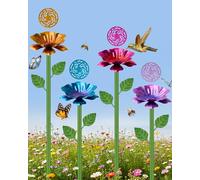 Set da 4 Stazioni di Abbeveraggio per Api con Isola Galleggiante, Vaschette a Forma di Fiore a Doppio Strato per il Giardino, Vaschetta in Metallo per Farfalle e Uccelli (Rosso, Blu, Giallo, Viola)