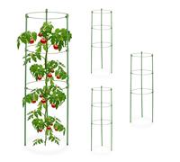 Relaxdays Set da 4 Sostegni Circolari per Pomodori, Piante Rampicanti, Rose, a 3 Gambe, in Metallo, HxD: 60x20 cm, Verde, Ferro