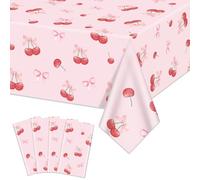 Set da 4 Tovaglie Rettangolari con Ciliegie e Fiocchi Decorazioni per Compleanno con Ciliegie per Ragazze, Donne, Compleanno, Matrimonio, Addio al Nubilato, Baby Shower, Festa, 220x130cm, Rosa