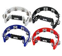 Set Da 4 XDrum Tamburello A Mano Forma Mezzaluna Multicolore (Tambourine, 16 Coppie Di Jingle In Acciaio Cromato, Plastica) nero, rosso, blu, bianco