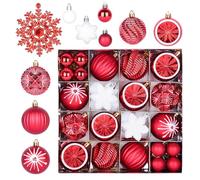 Set da 40 Palline di Natale Rosse e Bianche, 6 cm, Plastica Infrangibile e Dotato di Ganci, Adatto per Decorazioni Interne ed Esterne, per il Tuo Albero di Natale